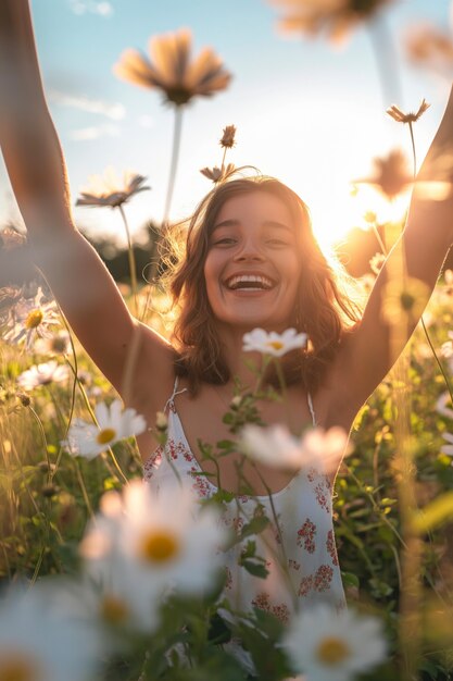 Foto grátis cena de felicidade fotorrealista com uma mulher feliz