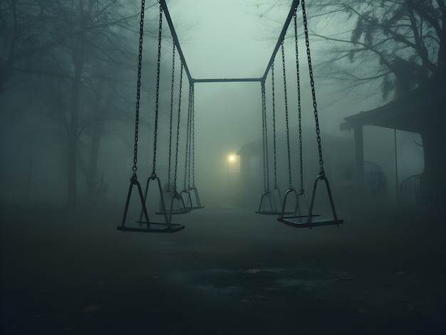 Cena de horror com um playground assustador