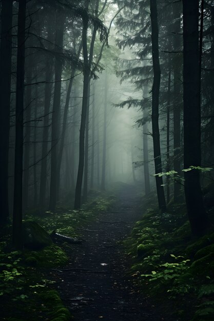 Cena de horror com uma floresta assustadora