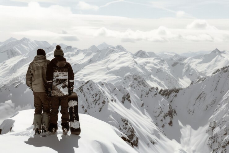 Foto grátis cena de inverno com pessoas fazendo snowboard