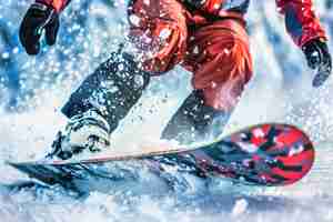 Foto grátis cena de inverno com pessoas fazendo snowboard