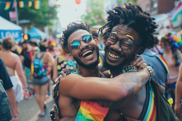 Foto grátis cena de orgulho com cores do arco-íris e homens celebrando sua sexualidade