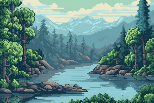 Foto grátis cena de pixels gráficos de 8 bits com a natureza