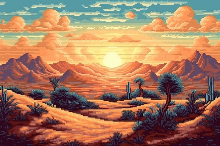 Foto grátis cena de pixels gráficos de 8 bits com deserto