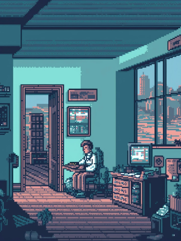 Foto grátis cena de pixels gráficos de 8 bits com enfermeira no hospital