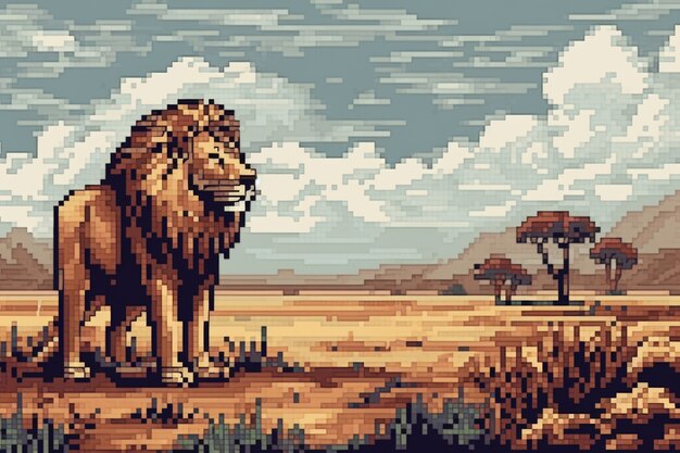 Cena de pixels gráficos de 8 bits com leão