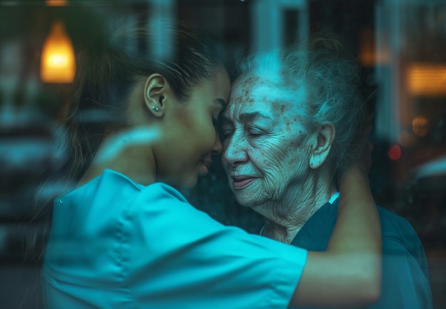 Foto grátis cena de um trabalho de cuidados com um paciente idoso a ser cuidado