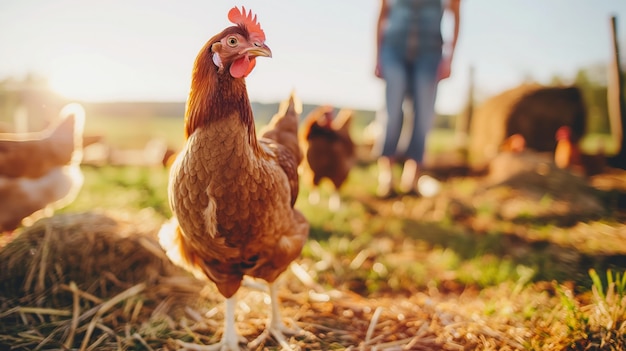 Foto grátis cena de uma fazenda de galinhas com aves e pessoas