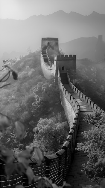 Foto grátis cena em preto e branco da grande muralha da china