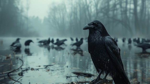 Foto grátis cena escura de corvos ao ar livre