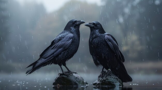 Cena escura de corvos ao ar livre