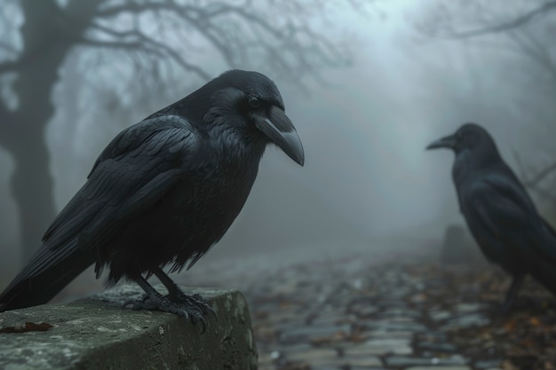 Foto grátis cena escura de corvos ao ar livre