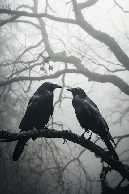 Foto grátis cena escura de corvos ao ar livre