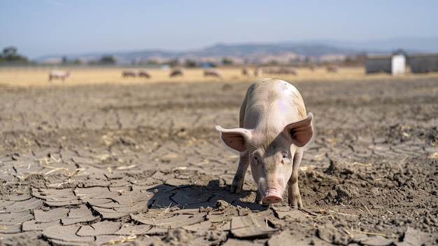 Foto grátis cena fotorrealista com porcos criados em um ambiente de fazenda