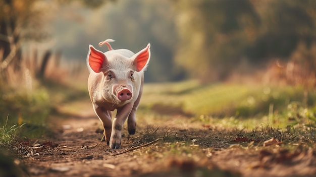 Cena fotorrealista com porcos criados em um ambiente de fazenda