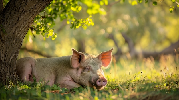 Cena fotorrealista com porcos criados em um ambiente de fazenda