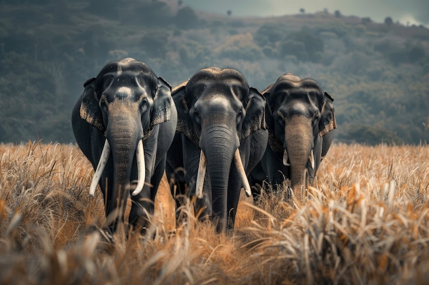 Cena fotorrealista de elefantes selvagens