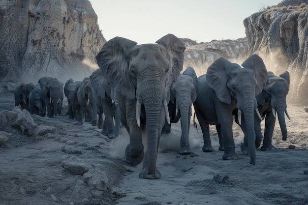 Foto grátis cena fotorrealista de elefantes selvagens