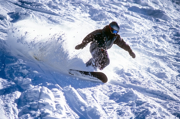 Foto grátis cena fotorrealista de inverno com pessoas fazendo snowboard