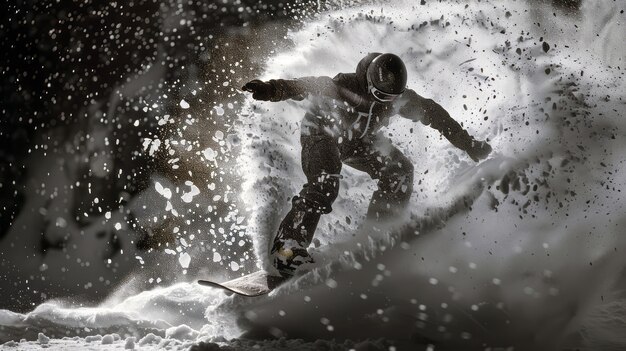 Cena fotorrealista de inverno com pessoas fazendo snowboard