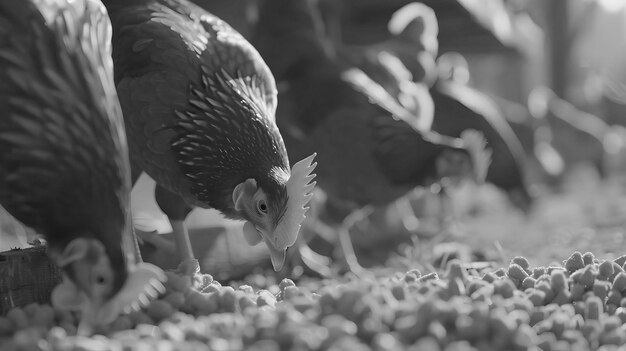 Cena fotorrealista de uma fazenda avícola com galinhas