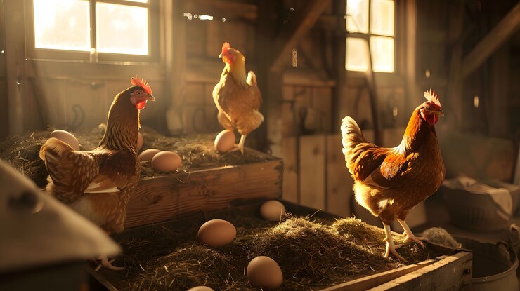 Foto grátis cena fotorrealista de uma fazenda avícola com galinhas