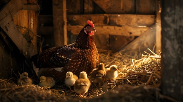 Foto grátis cena fotorrealista de uma fazenda avícola com galinhas