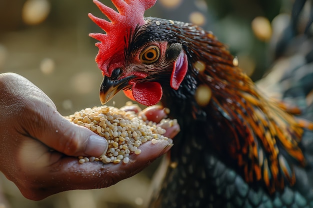 Foto grátis cena fotorrealista de uma fazenda avícola com pessoas e galinhas