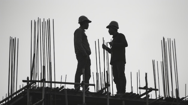 Foto grátis cena monocromática retratando a vida dos trabalhadores em um local da indústria da construção