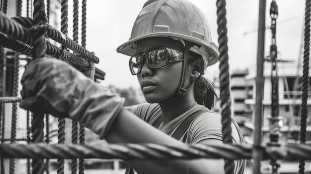 Foto grátis cena monocromática retratando a vida dos trabalhadores em um local da indústria da construção