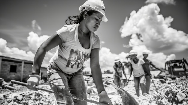 Foto grátis cena monocromática retratando a vida dos trabalhadores em um local da indústria da construção