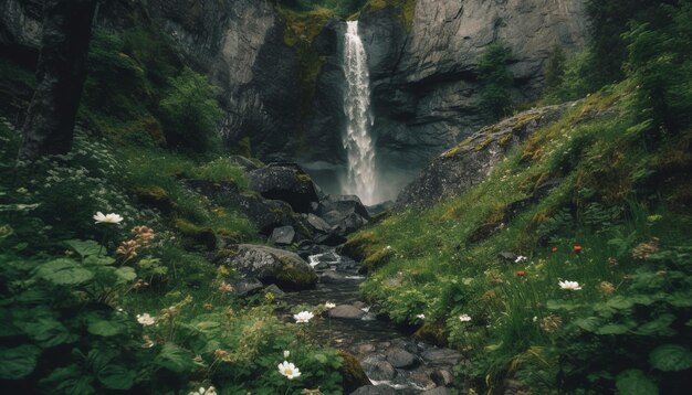 Cena tranquila da majestosa cachoeira da cordilheira gerada por IA