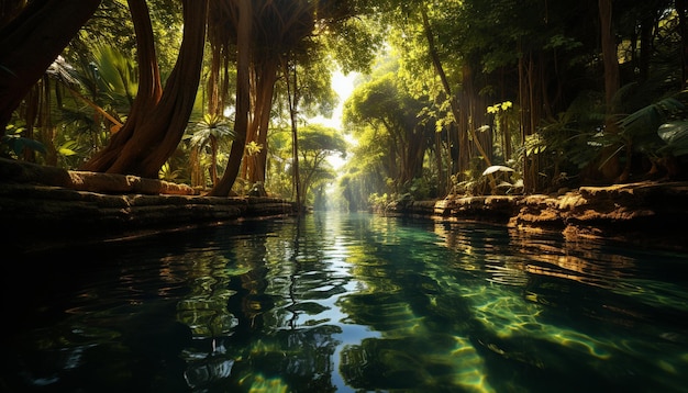 Foto grátis cena tranquila de uma floresta tropical refletindo a beleza da natureza gerada pela inteligência artificial