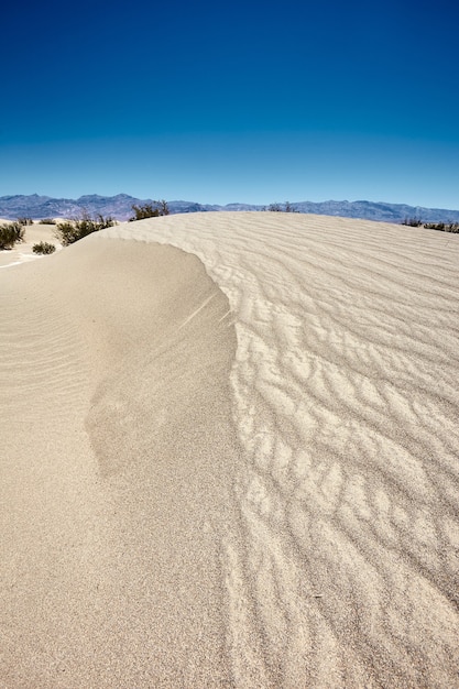 Cenário ensolarado das dunas de areia plana de Mesquite no Parque Nacional do Vale da Morte, Califórnia - EUA