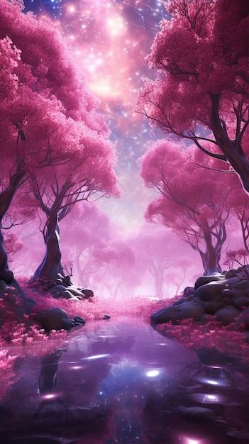 Cenário paisagístico com natureza magenta