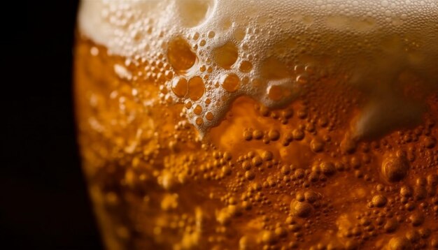 Cerveja dourada derrama em copo de cerveja espumoso gerado por IA