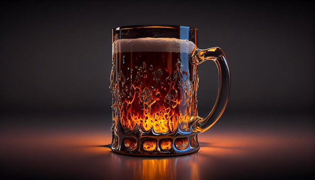Cerveja espumosa em uma IA generativa de vidro de jarra de ouro brilhante
