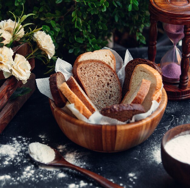 cesta de pão fatiado