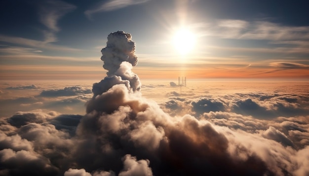 Foto grátis céu do pôr do sol sobre a cena tranquila do pico da montanha gerada por ia