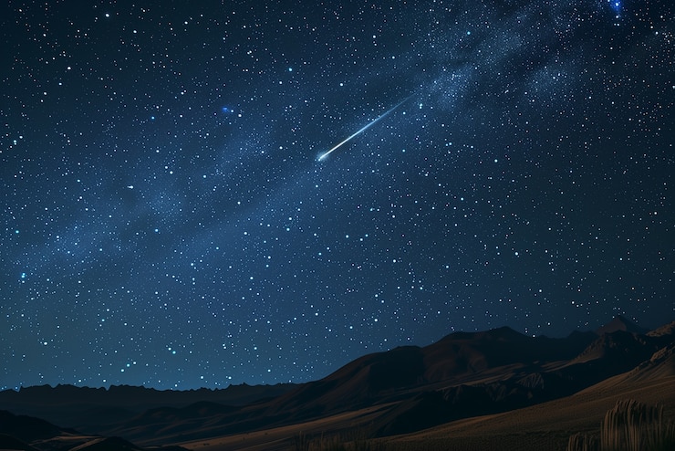 Foto grátis céu estrelado à noite com paisagem de montanhas