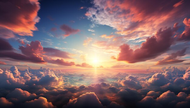 Céu vibrante natureza beleza cena tranquila pôr do sol sobre o horizonte gerado pela inteligência artificial