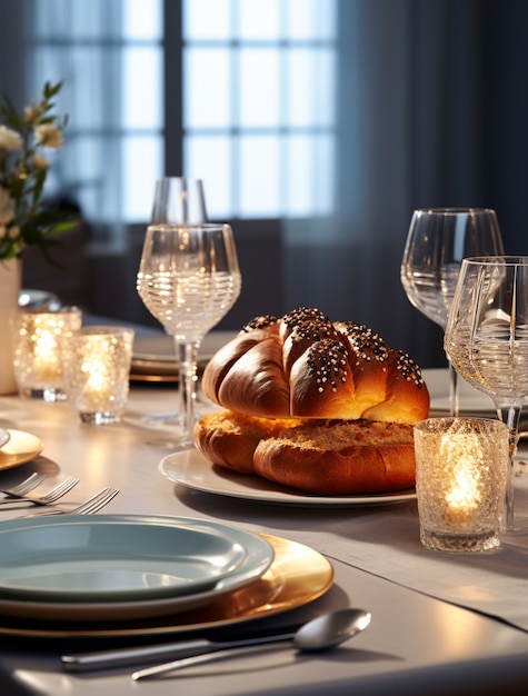 Foto grátis challah prato para hanukkah na mesa