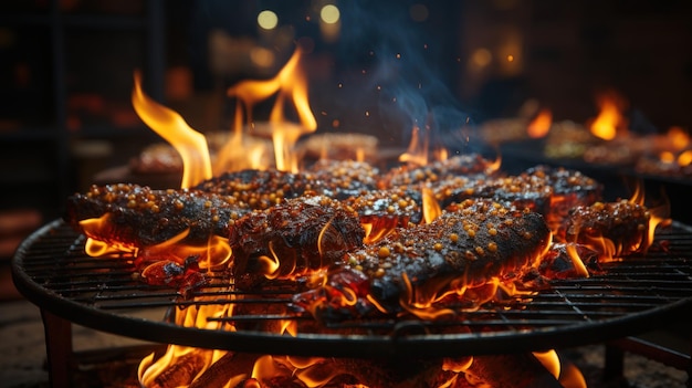 Foto grátis chamas intensas sobem de uma grelha de carvão pronta para um churrasco