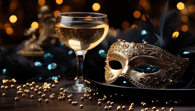 Foto grátis champanhe de celebração glamourosa com evento de bebida de luxo de festa de ouro de vinho gerado por inteligência artificial