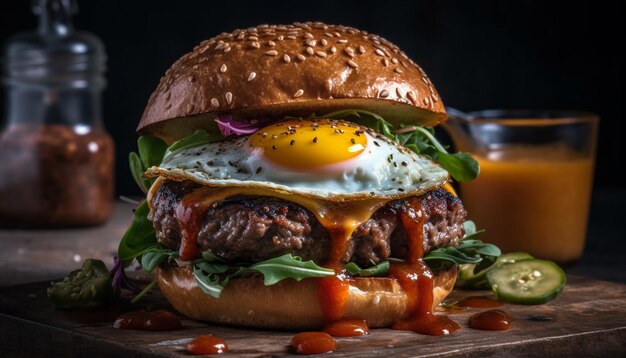 Cheeseburger grelhado e batatas fritas Fast food americano gerado por IA