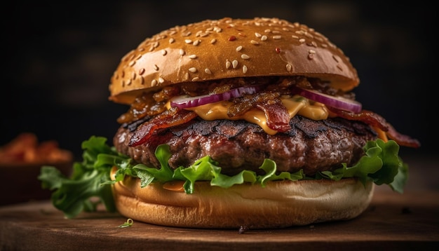 Foto grátis cheeseburguer gourmet grelhado em pão de gergelim rústico gerado por ia