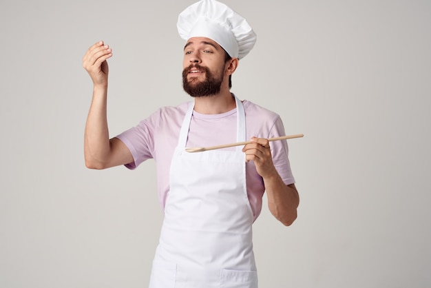 Chef masculino avental restaurante gourmet cozinha profissional