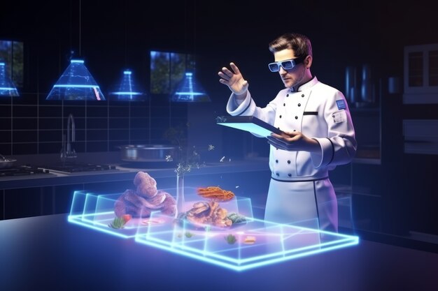 Chef usando tecnologia AR em sua profissão