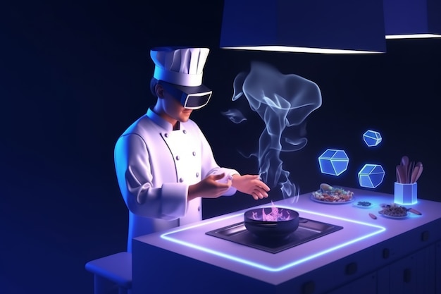 Chef usando tecnologia AR em sua profissão