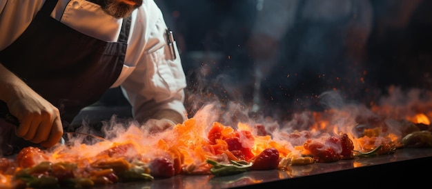 Foto grátis chefes demonstrando habilidades de culinária em um concurso